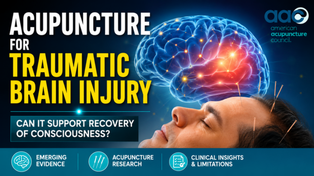 Illustration of the brain representing acupuncture for traumatic brain injury and recovery of consciousness