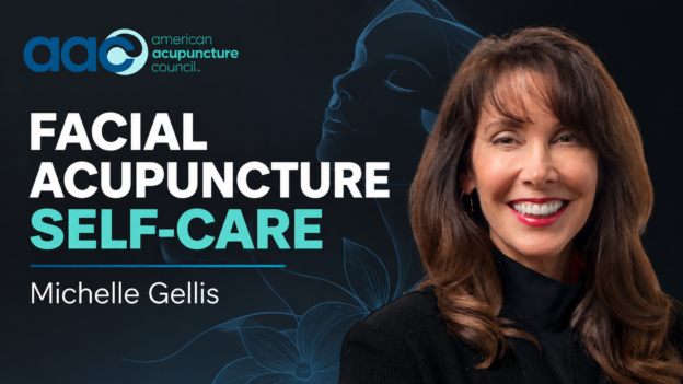 Michelle Gellis presenting facial acupuncture self-care tools and techniques for acupuncture professionals.